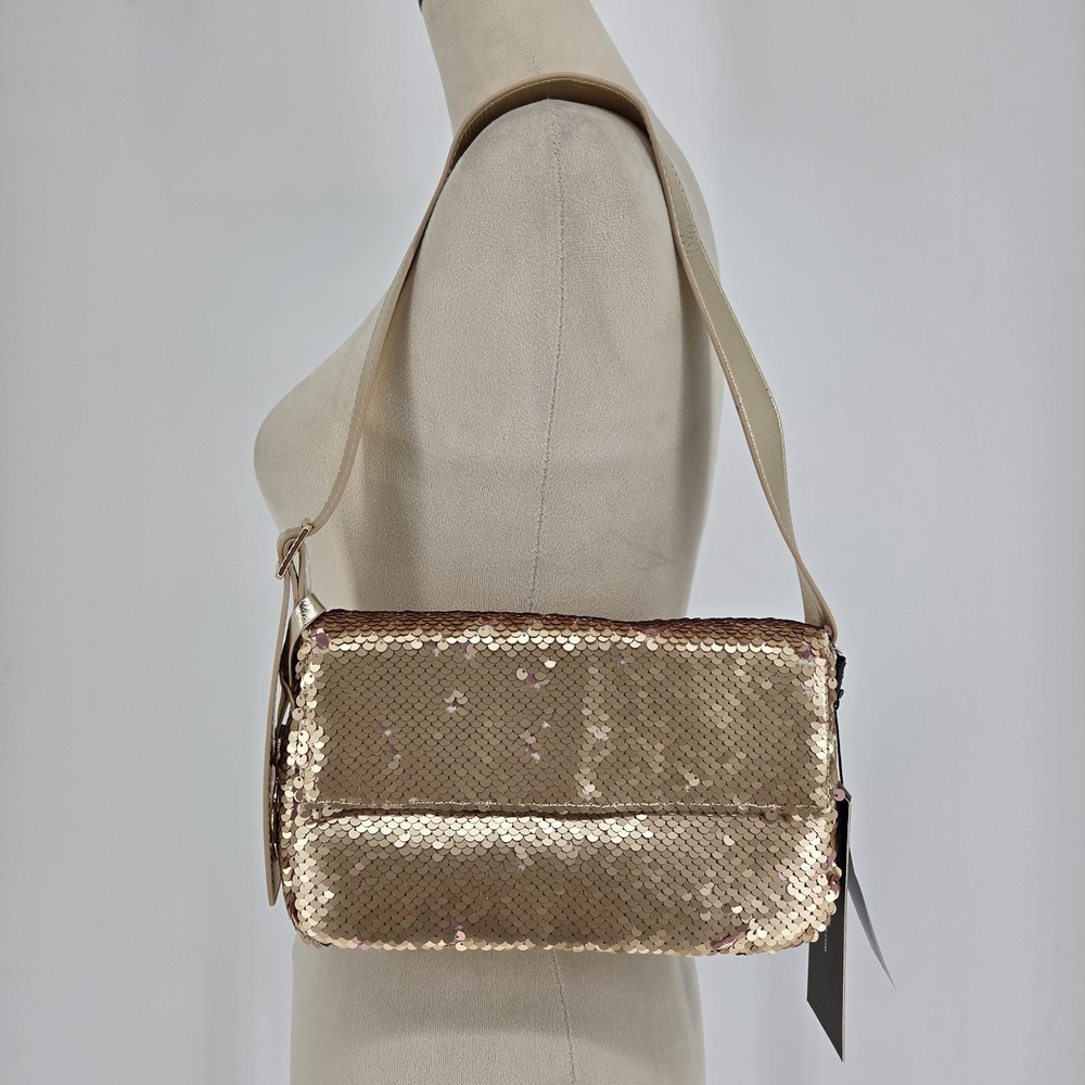 Womens Reversible Sequin Shoulder Bag Y2K 90s 80s Party Disco Statement Gold NWT - Picture 2 of 11
